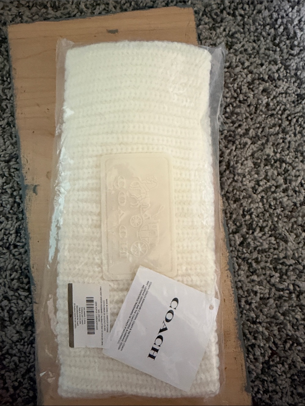 Coach Ivory Knit Scarf with Signature Patch